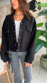 Black Cropped Button Shacket