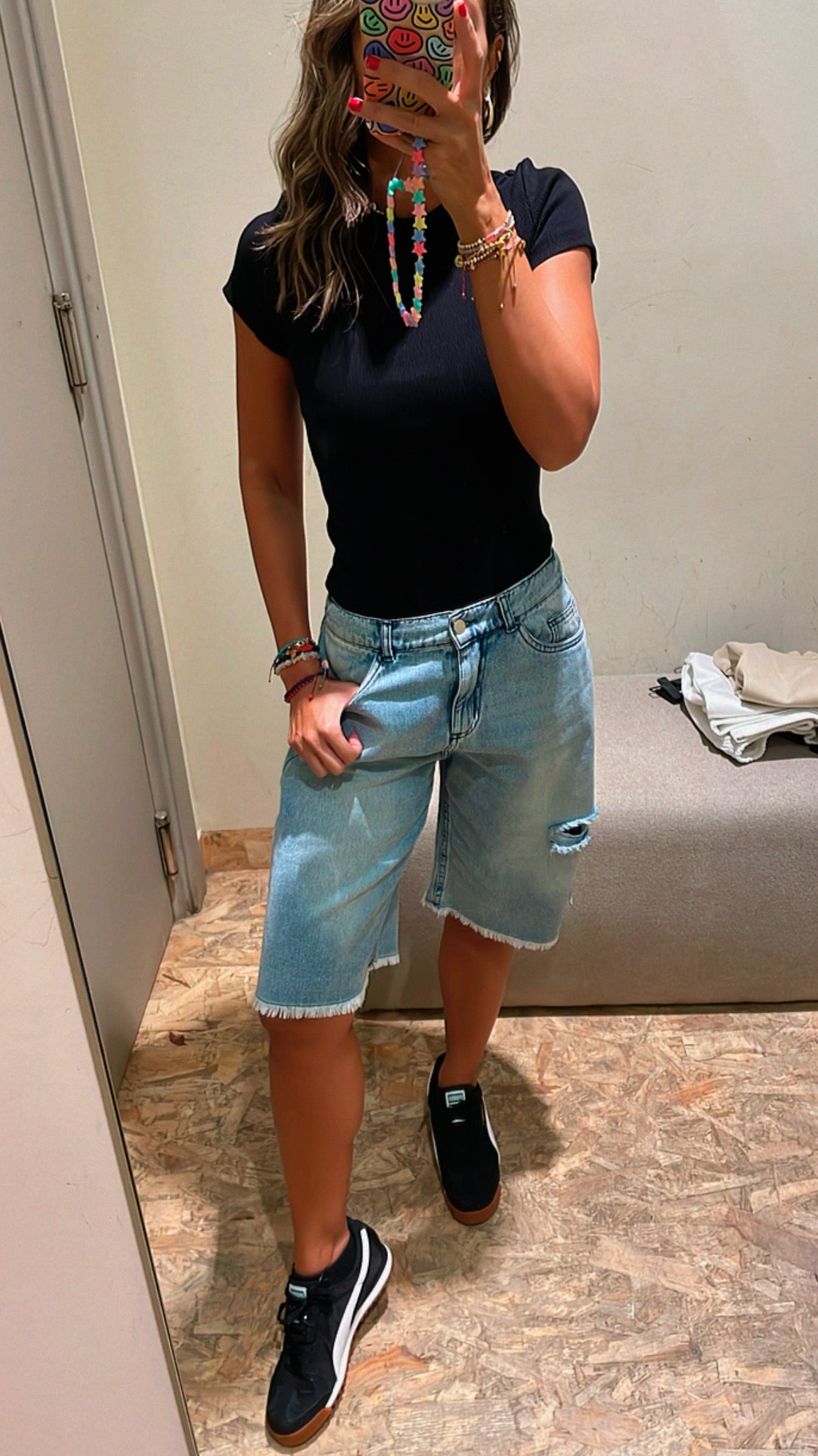 Black 150 Cotton Blend Fitted Tee