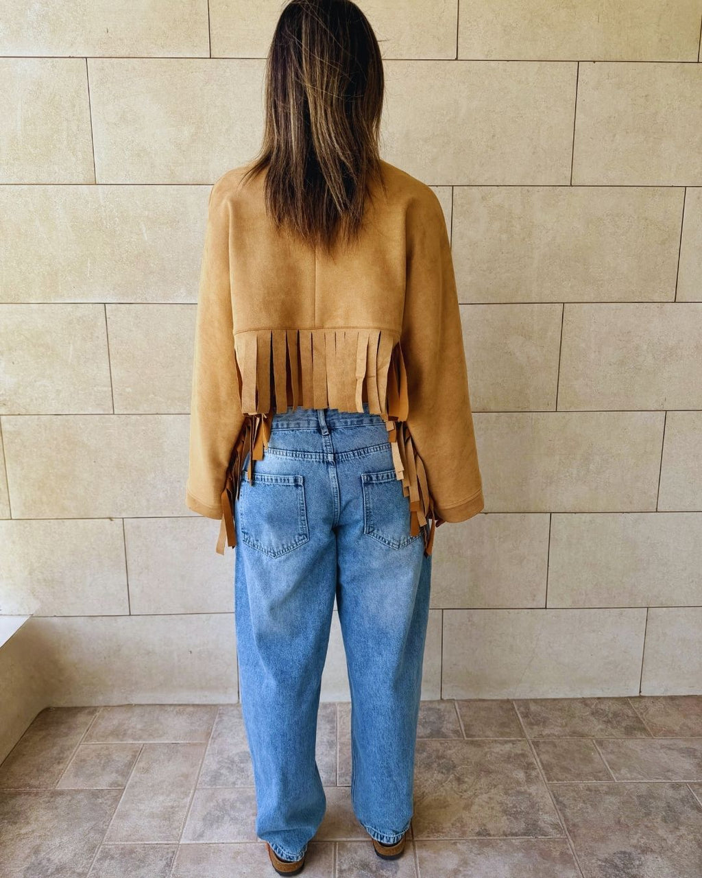 Beige Fringe Me Up Suede Longsleeve