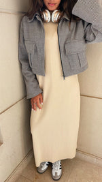 Beige Ribbed Basic Dress
