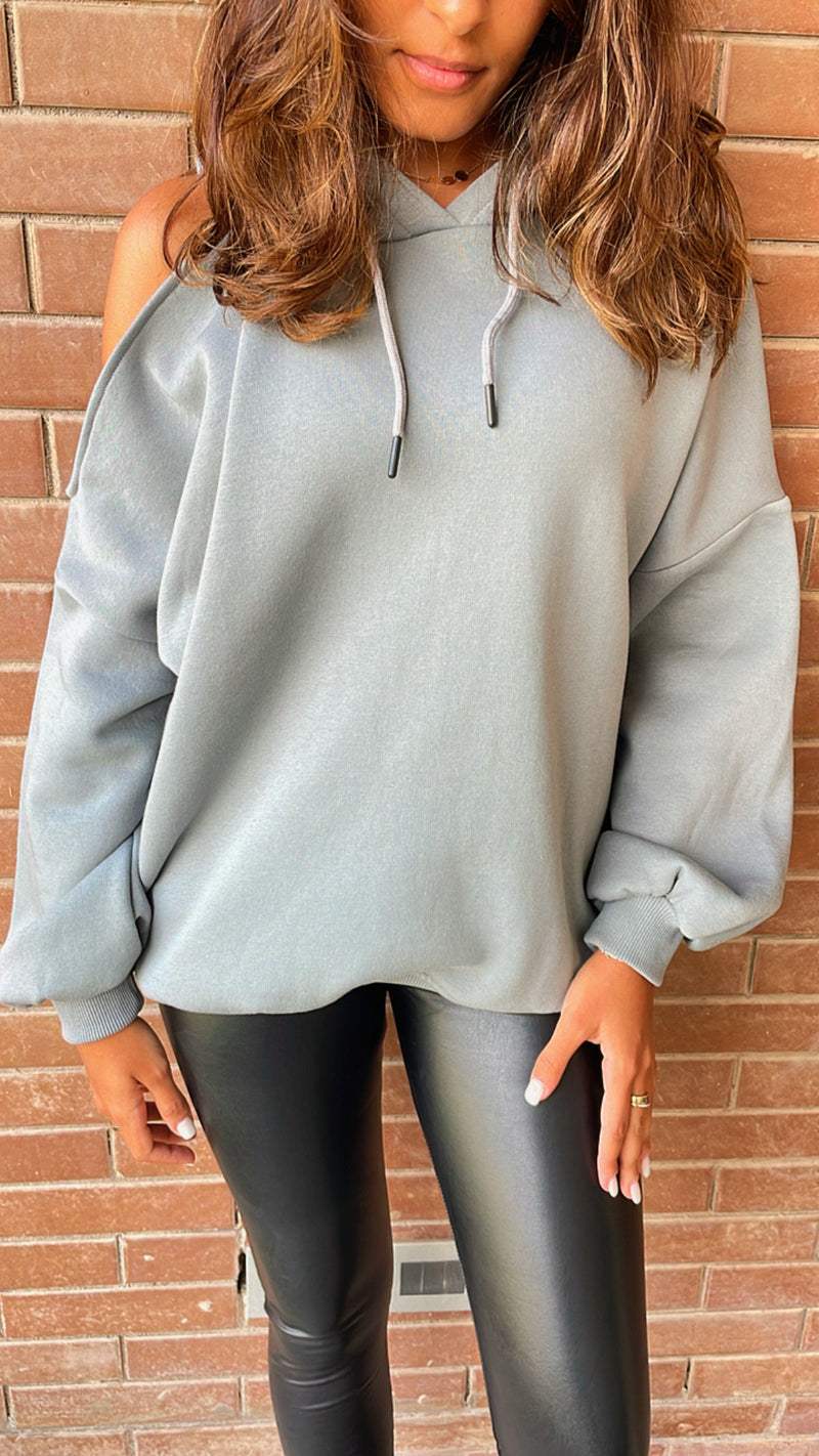 Grey Cut Out Shoulder Sweatshirt