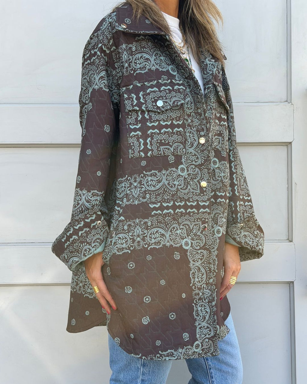 Brown Paisley Bandana Over Shirt