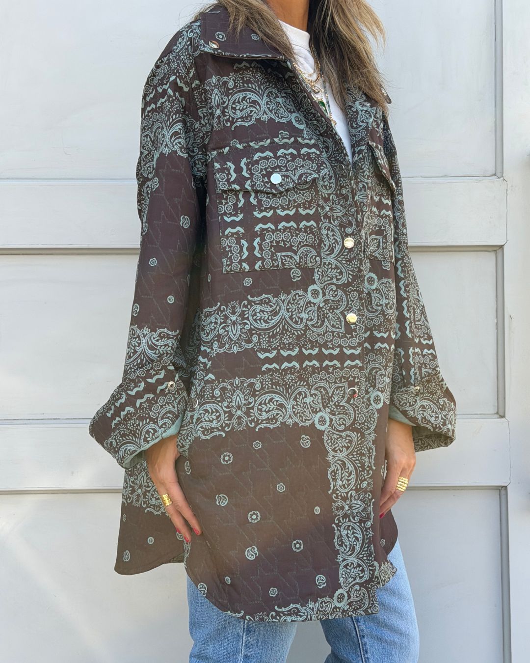 Brown Paisley Bandana Over Shirt