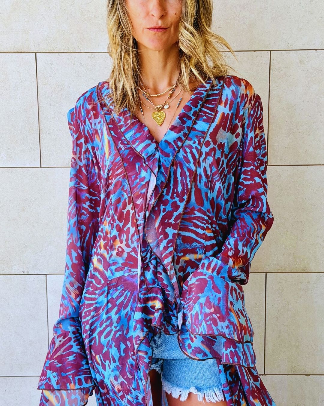 Indigo Safari Ruffle Dress