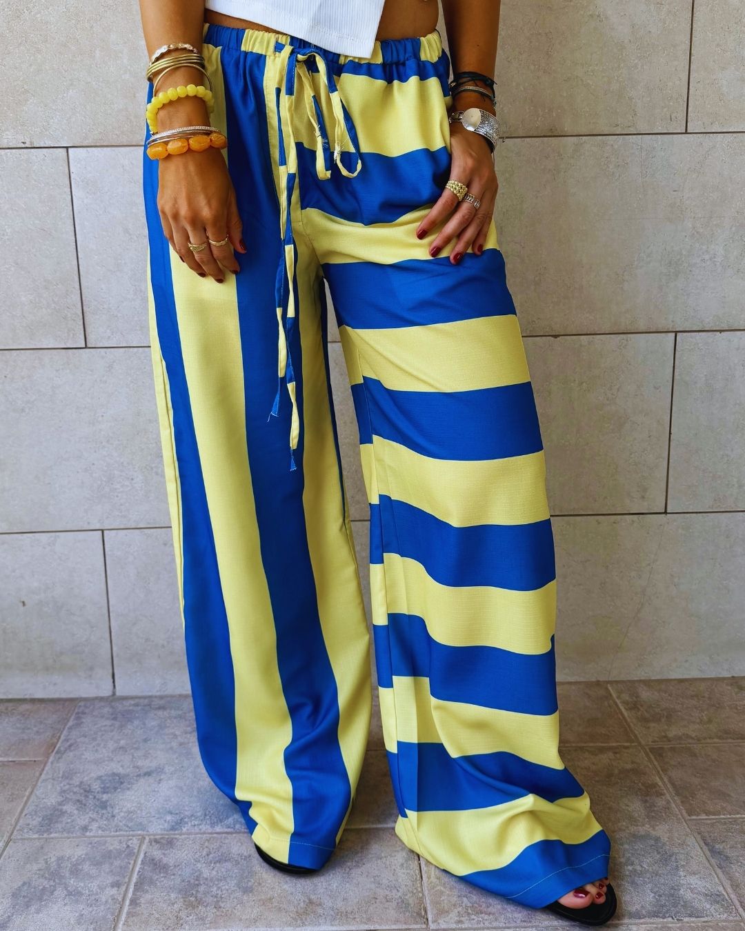 Yellow & Blue Striped Colored Pants