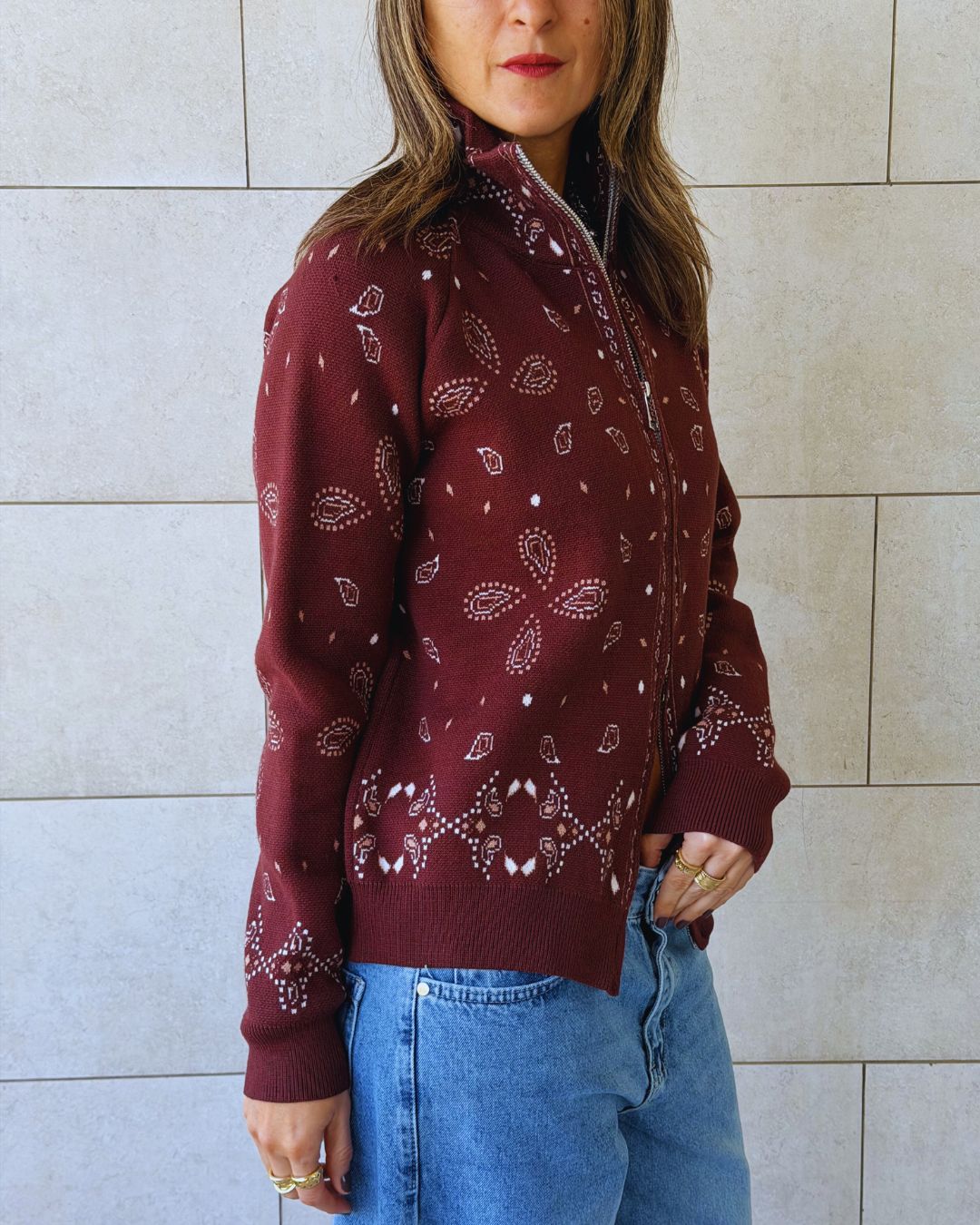 Chocolate Brown Bandana Double Zip Up