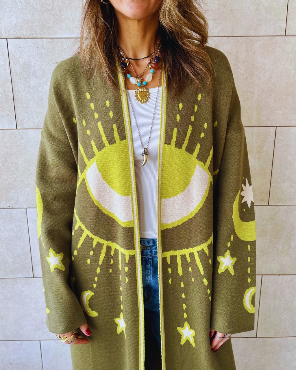 Olive Mystic Eye Cardigan