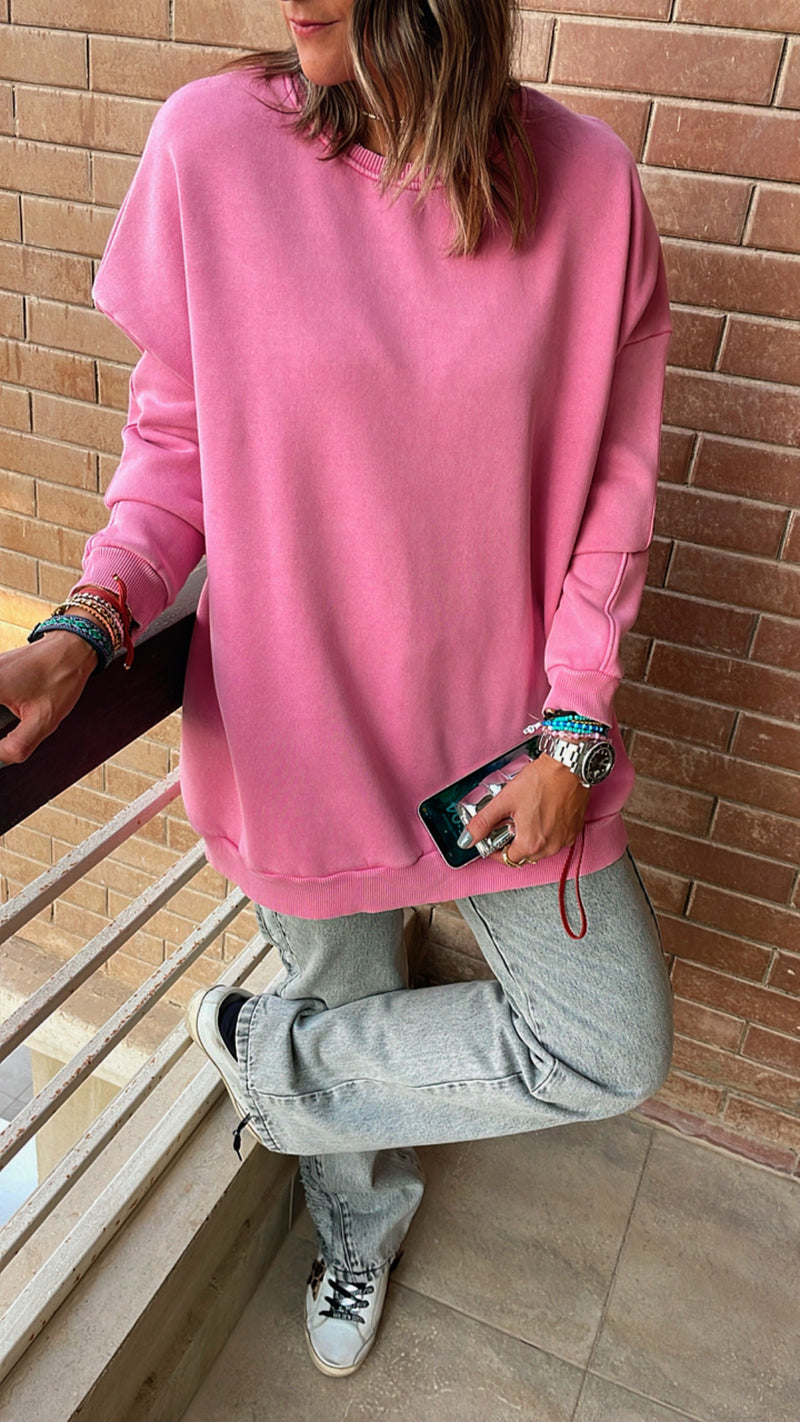 Pink Acid Wash Crew Neck