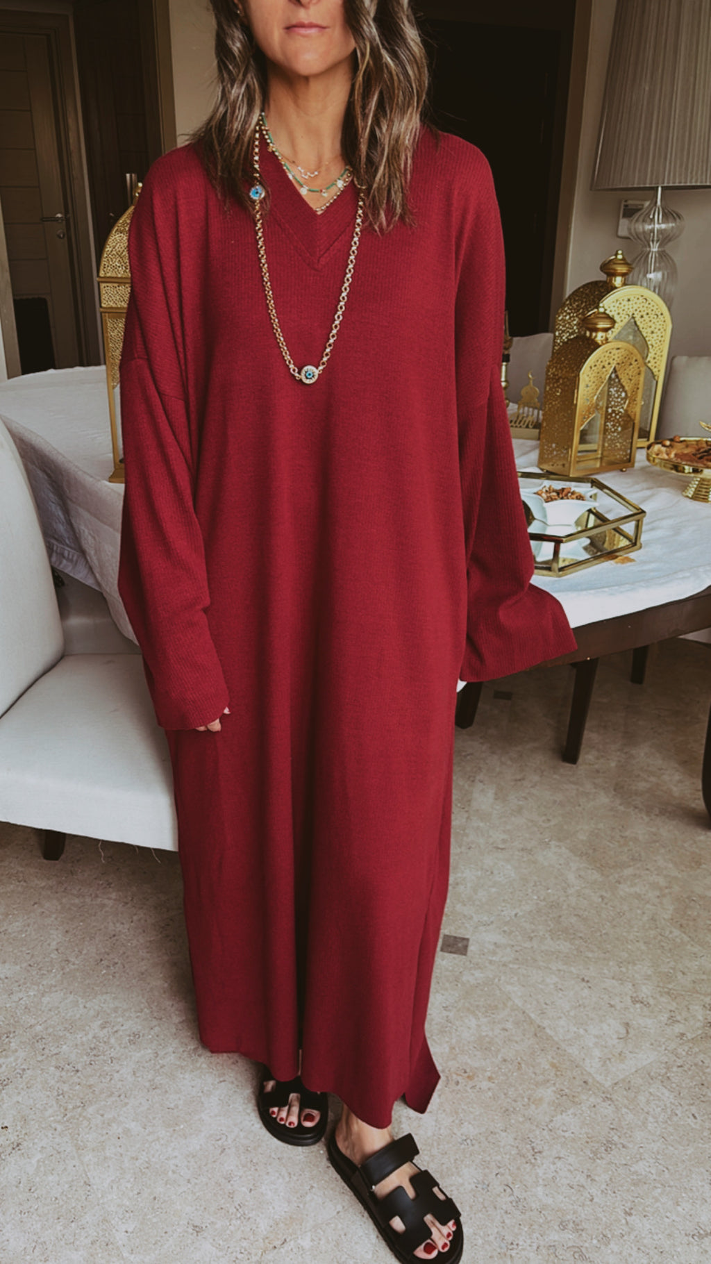 Burgundy Soft Ribbed Knit Dress