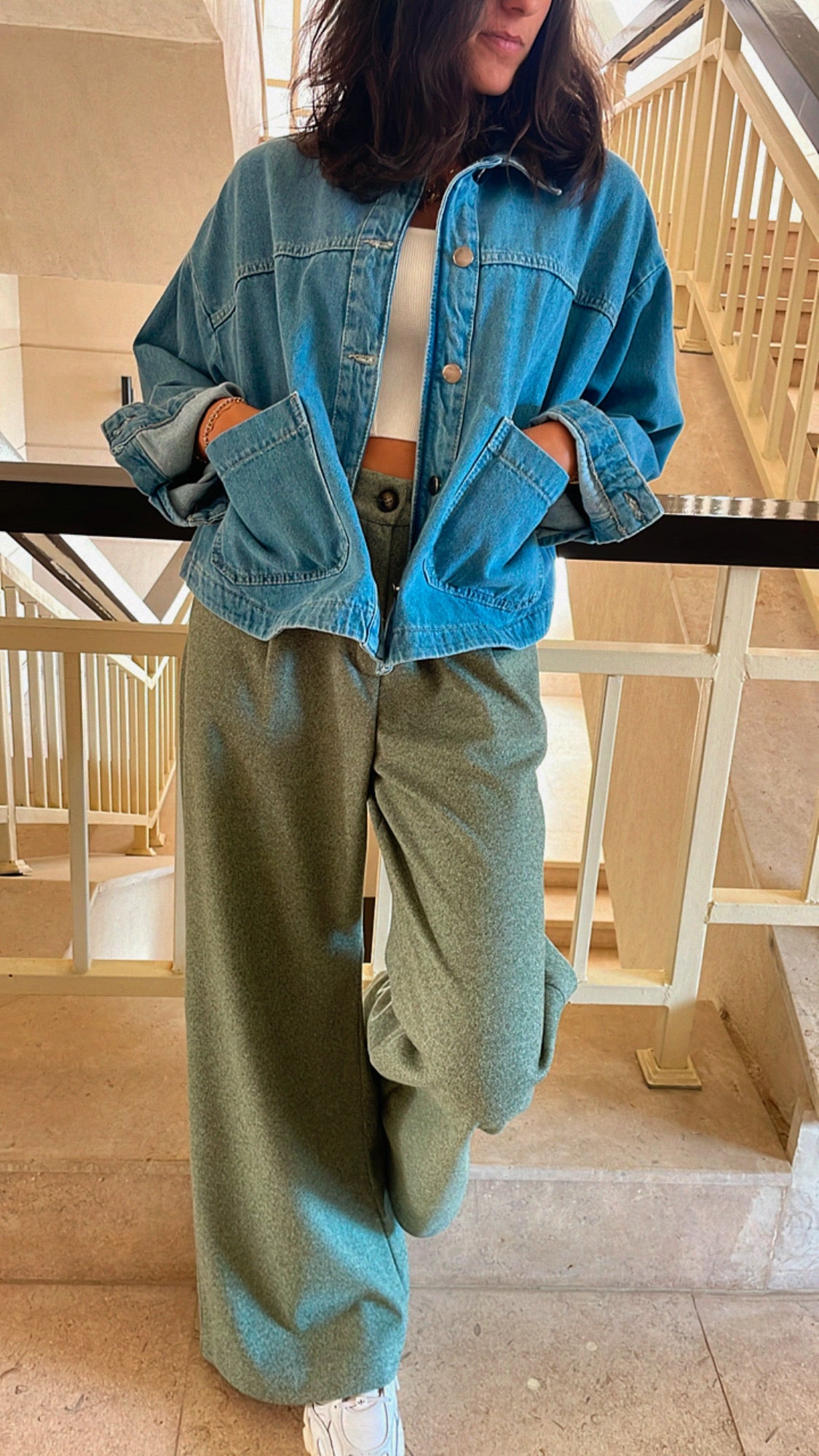 Green Loose Classic Pants