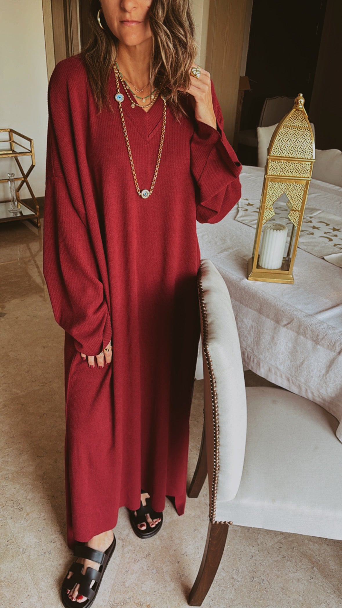 Burgundy Soft Ribbed Knit Dress