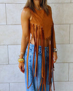 Camel Fringe Me Up Suede Top