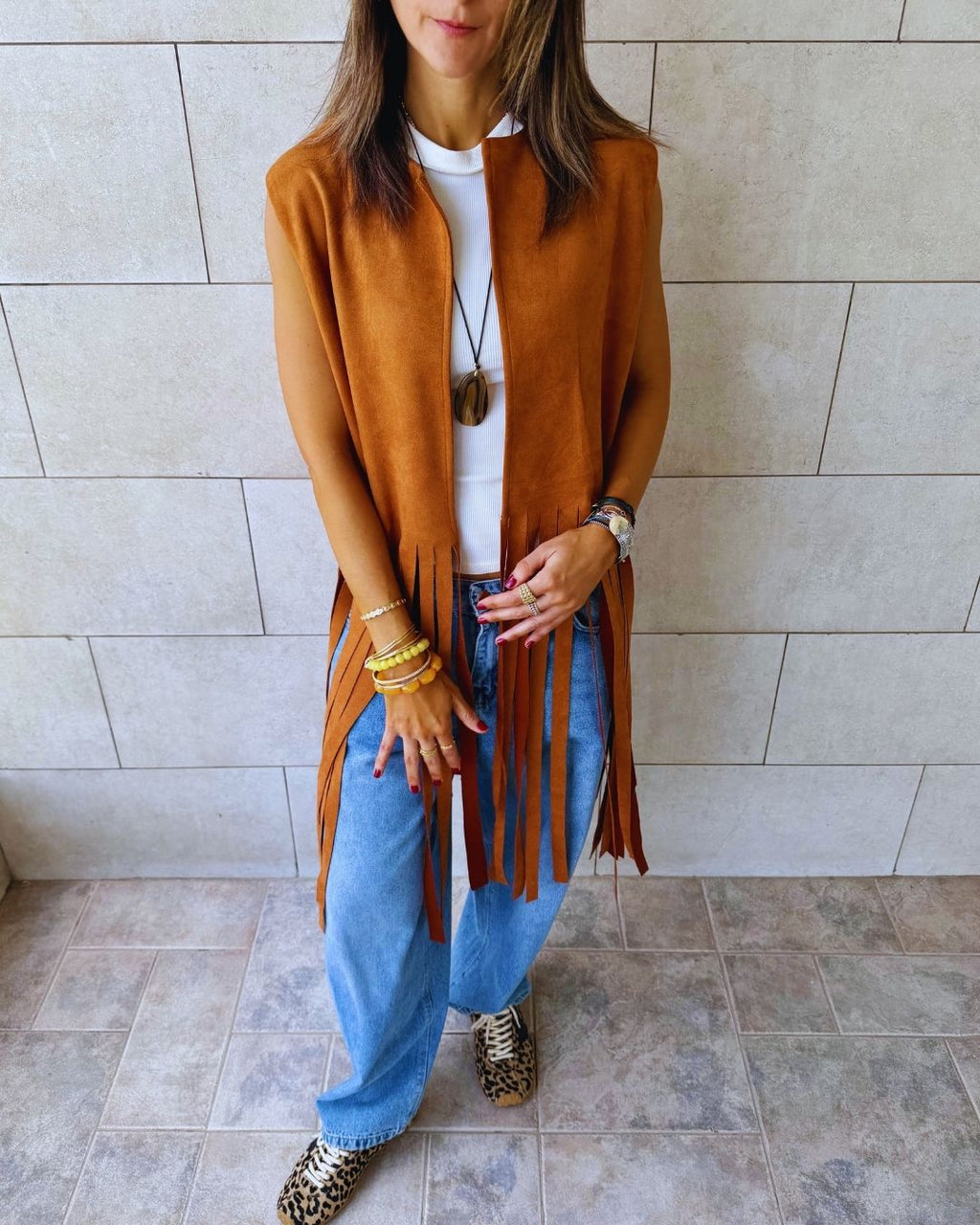 Camel Fringe Me Up Suede Vest