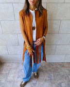 Camel Fringe Me Up Suede Vest