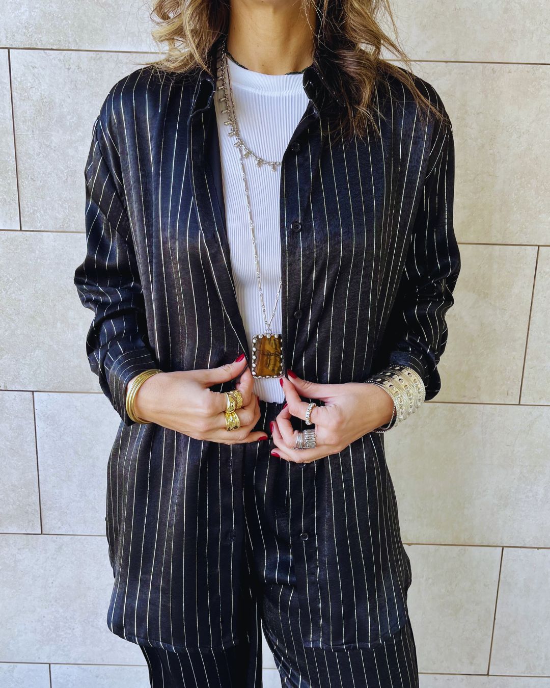 Black Striped Satin Eclipse Set