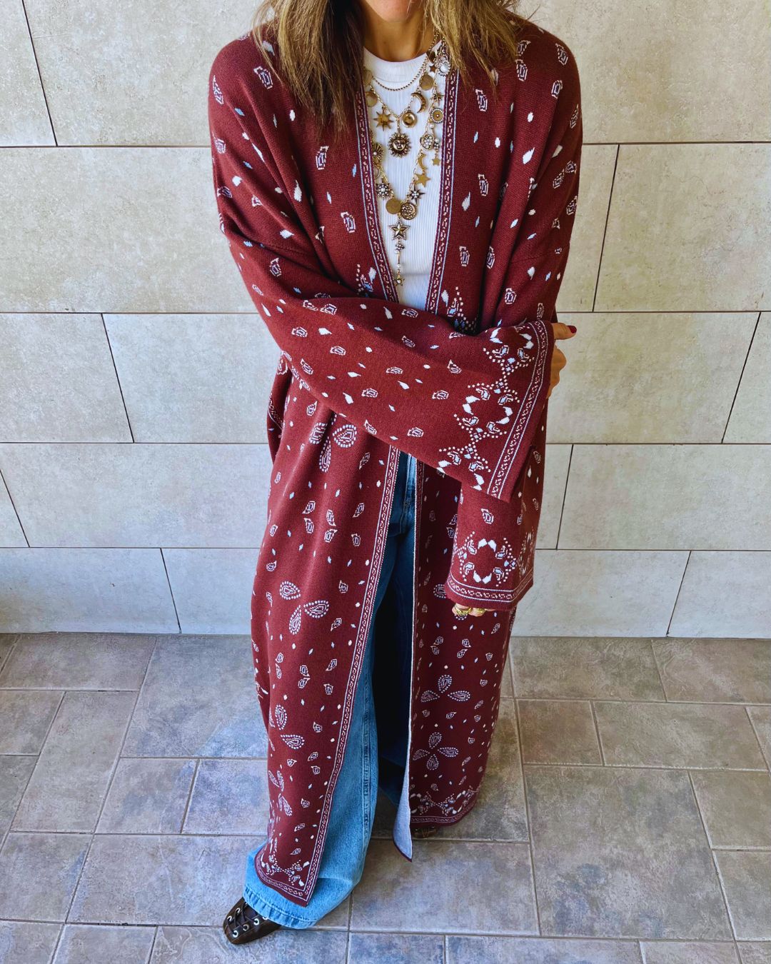 Brown Cult-Favorite Knit Bandana Kimono