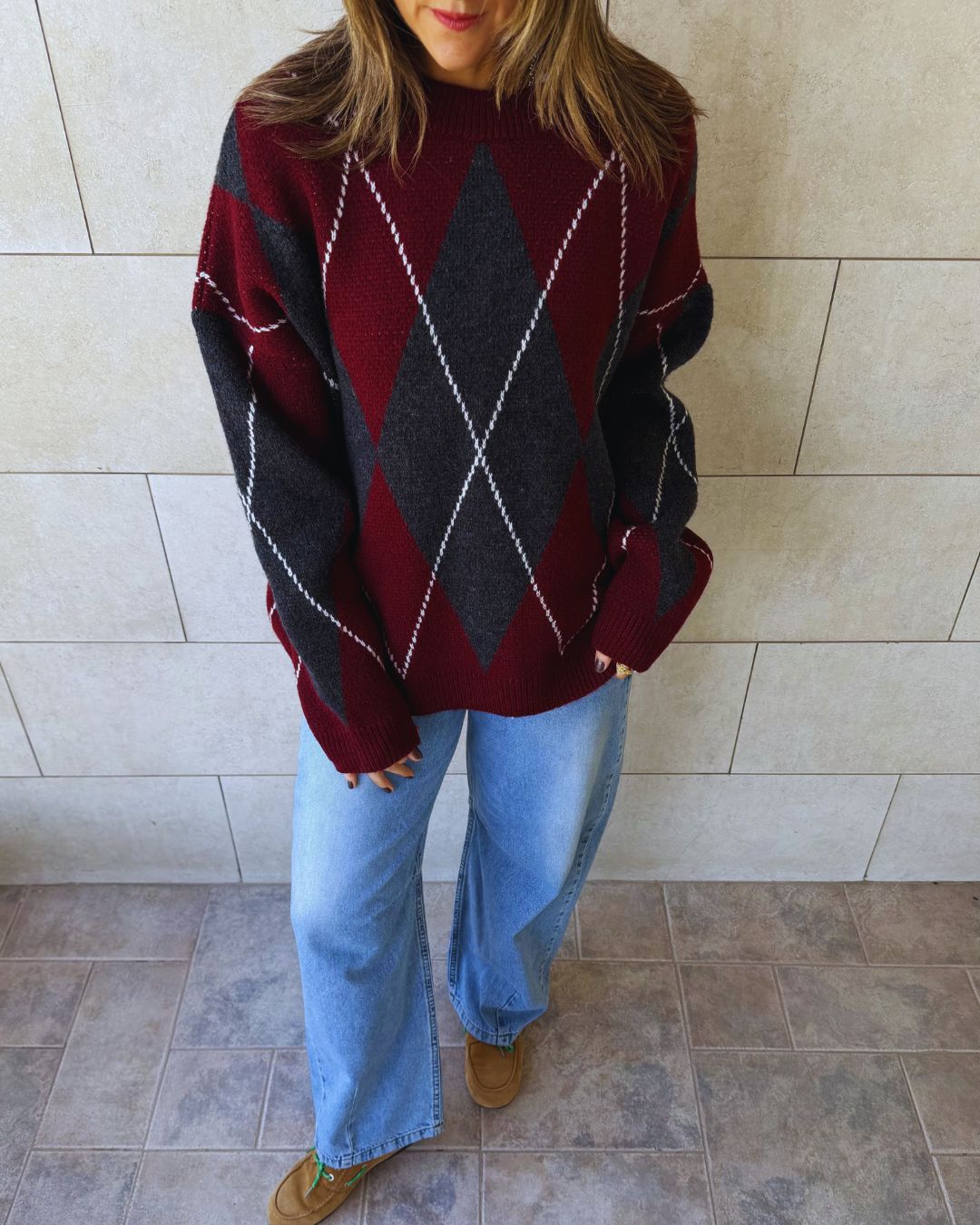 Burgundy Rebel Argyle Knit