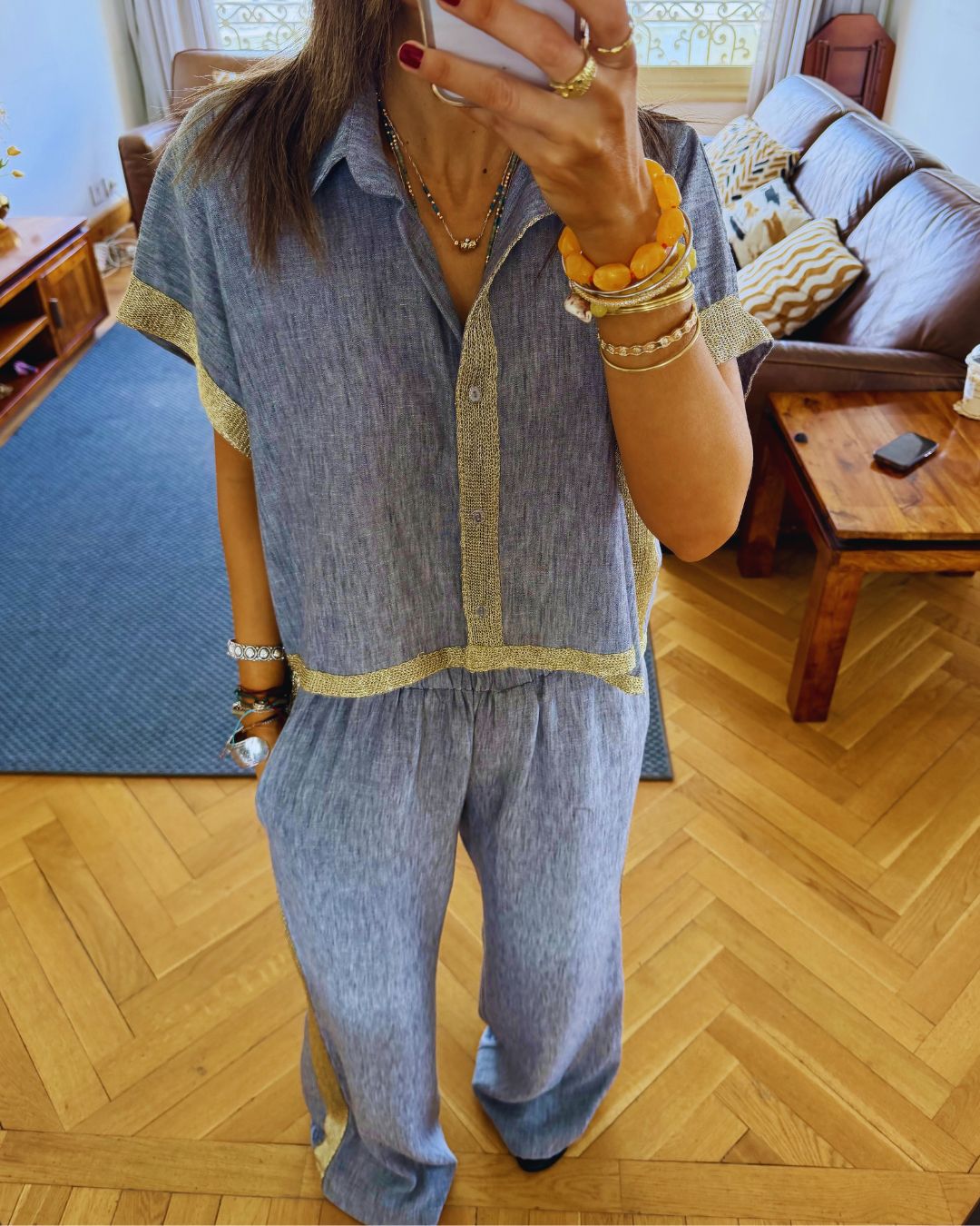 Golden Grey Edge Cropped Shirt