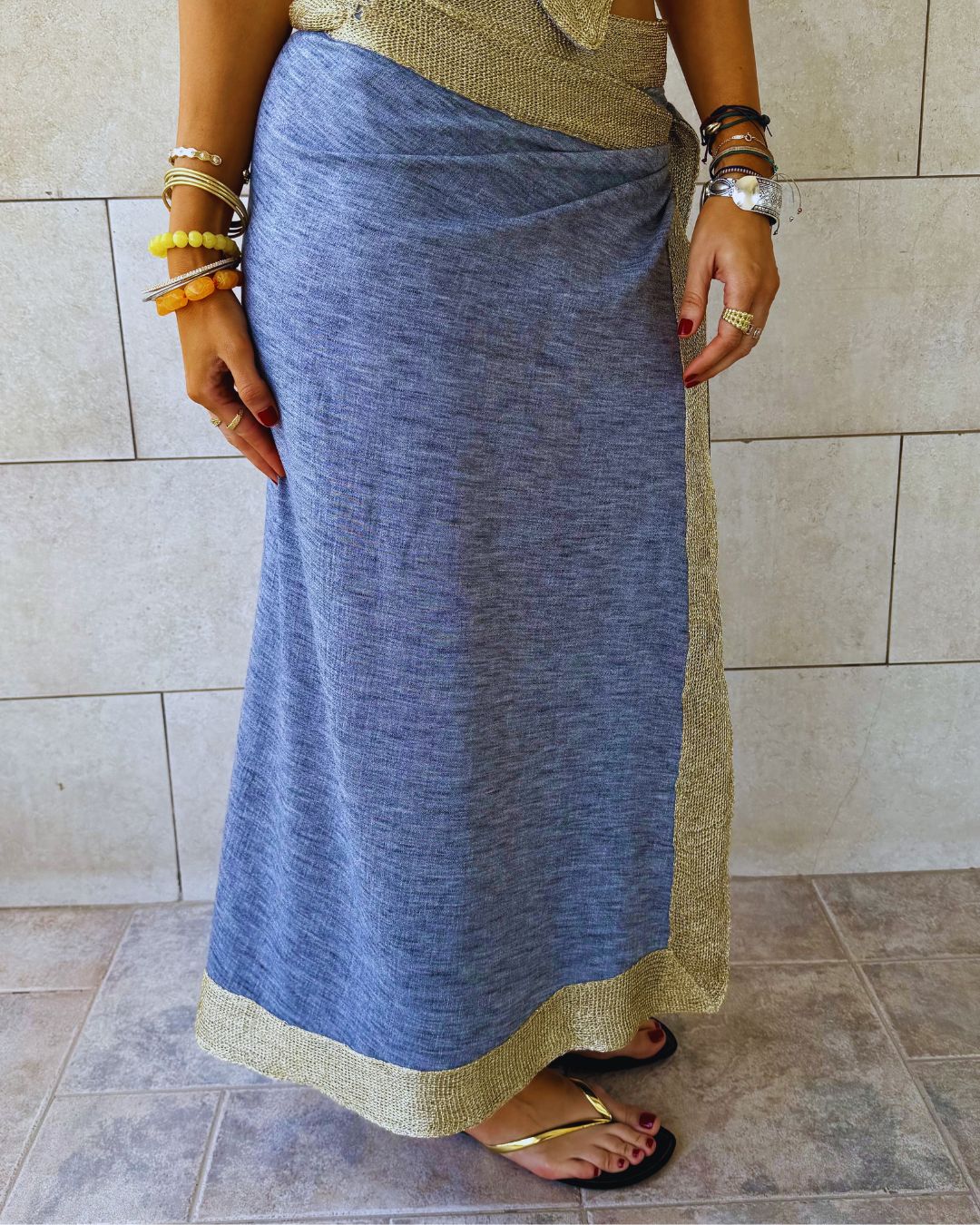 Golden Grey Edge Wrap Skirt