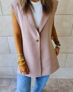 Beige Buckle Side Oversized Vest
