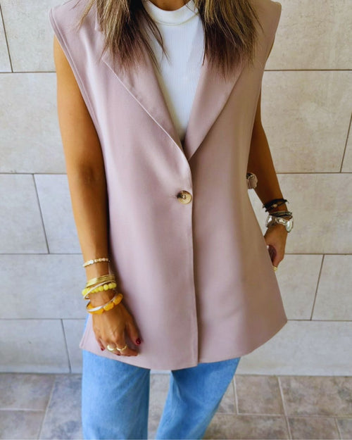 Beige Buckle Side Oversized Vest