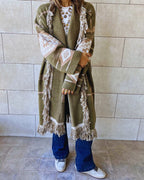 Aztec Olive Ruffle Cardigan