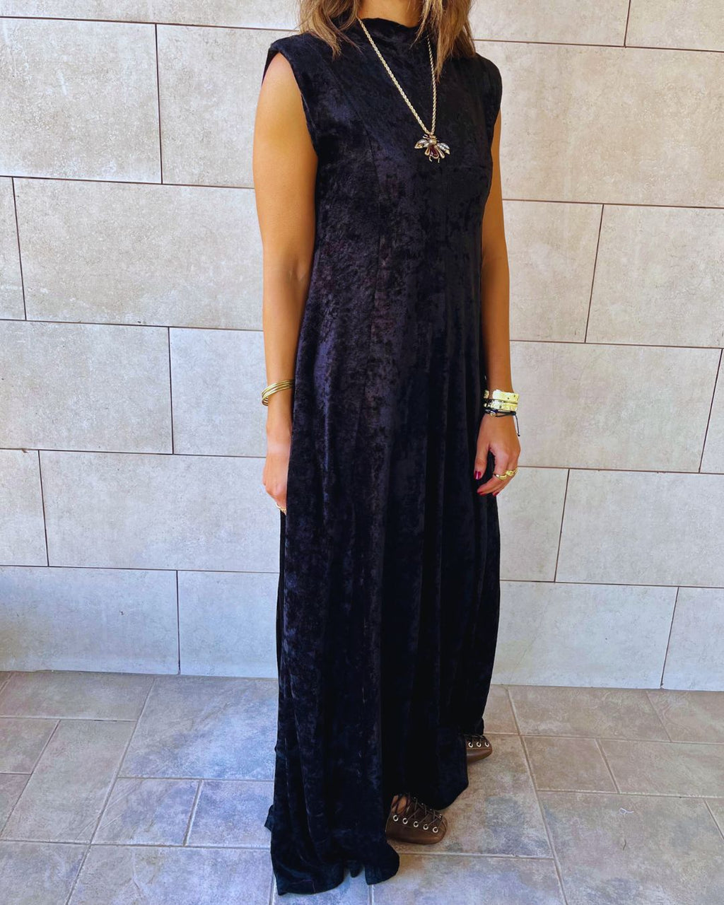 Black Soft Velvet Maxi Dress