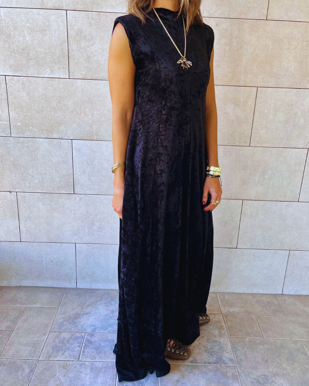Black Soft Velvet Maxi Dress