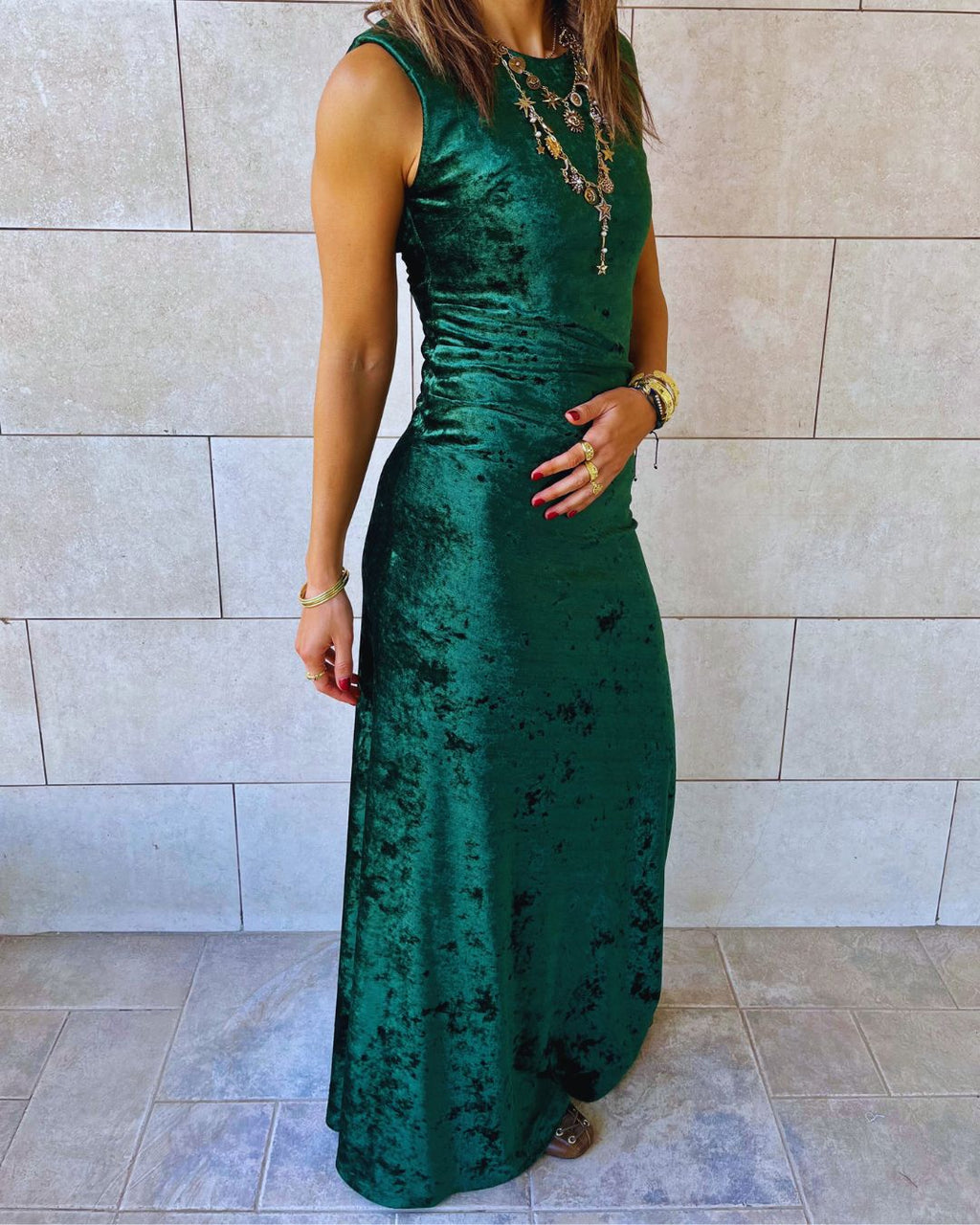 Green Soft Velvet Dress