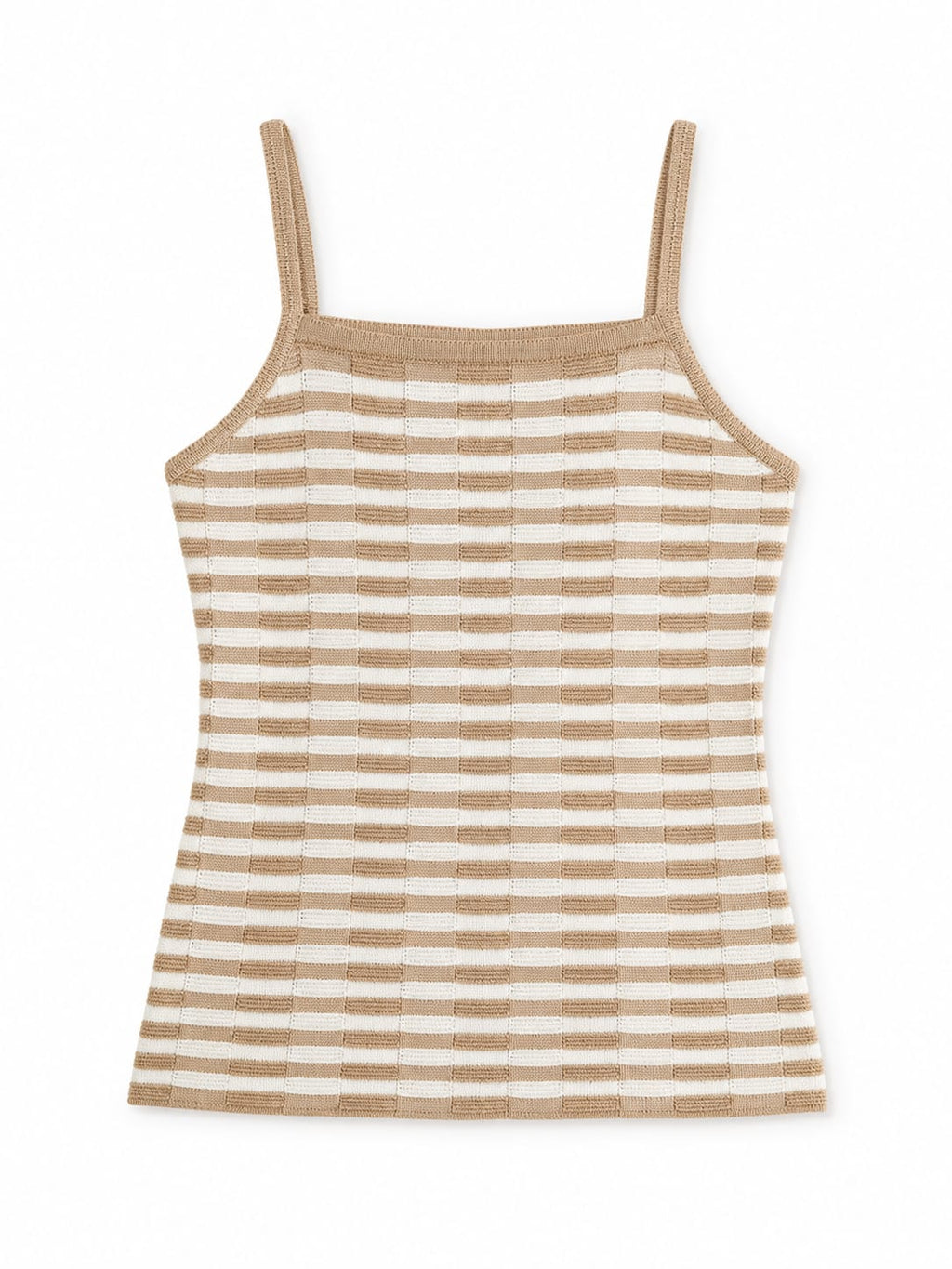 Beige Striped Sleeveless Top