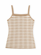 Beige Striped Sleeveless Top
