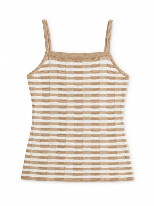 Beige Striped Sleeveless Top