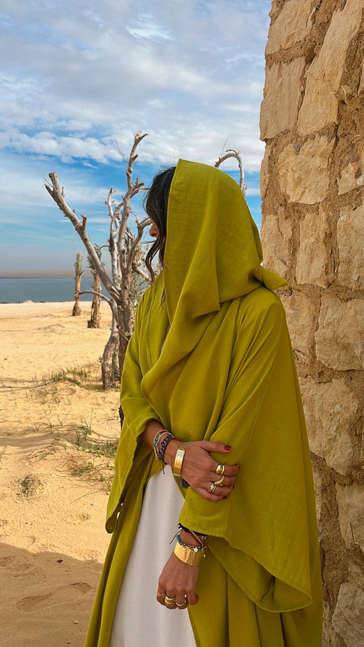 Lime Layered Hooded Kimono