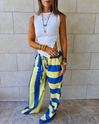 Yellow & Blue Striped Colored Pants