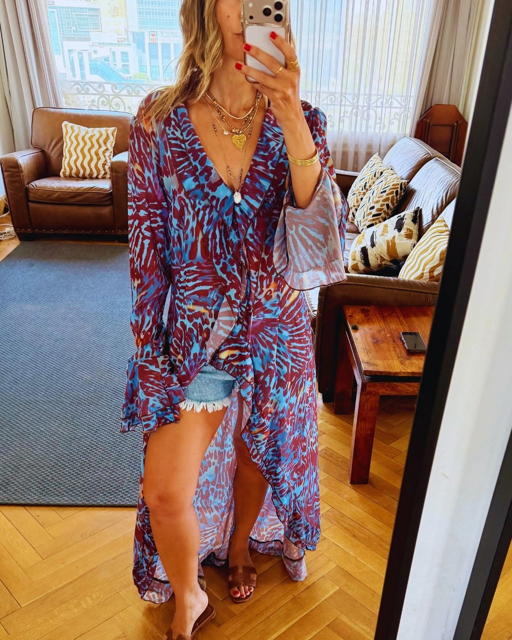 Indigo Safari Ruffle Dress