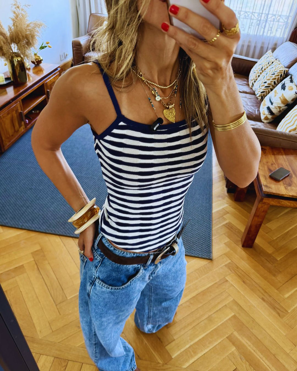 Navy Striped Sleeveless Top