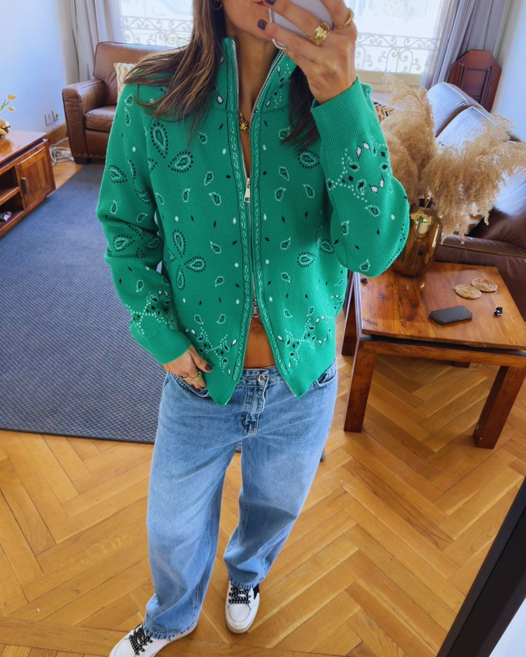 Green Bandana Double Zip Up