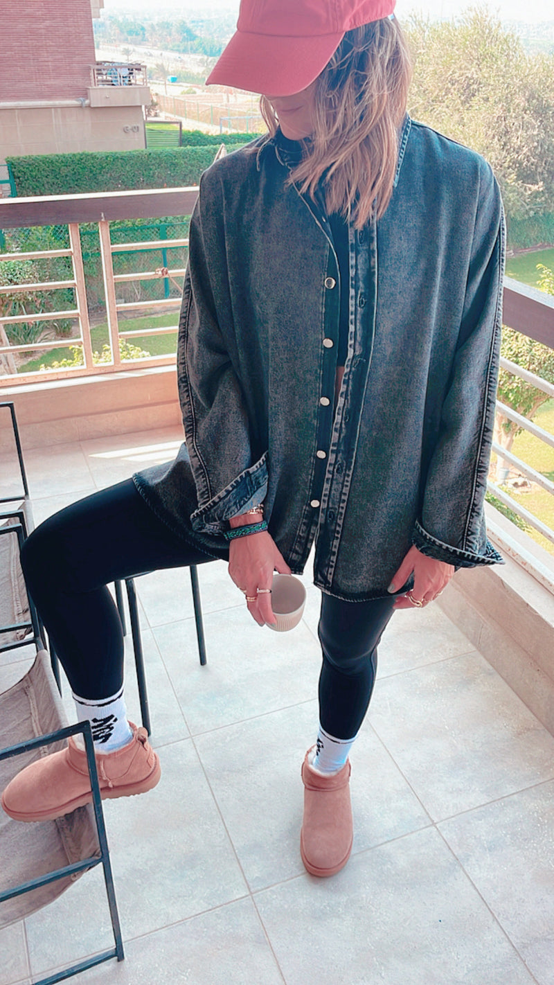 Grey Long Sleeve Denim Shirt