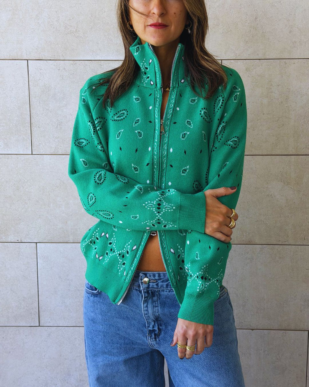 Green Bandana Double Zip Up