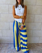 Yellow & Blue Striped Colored Pants