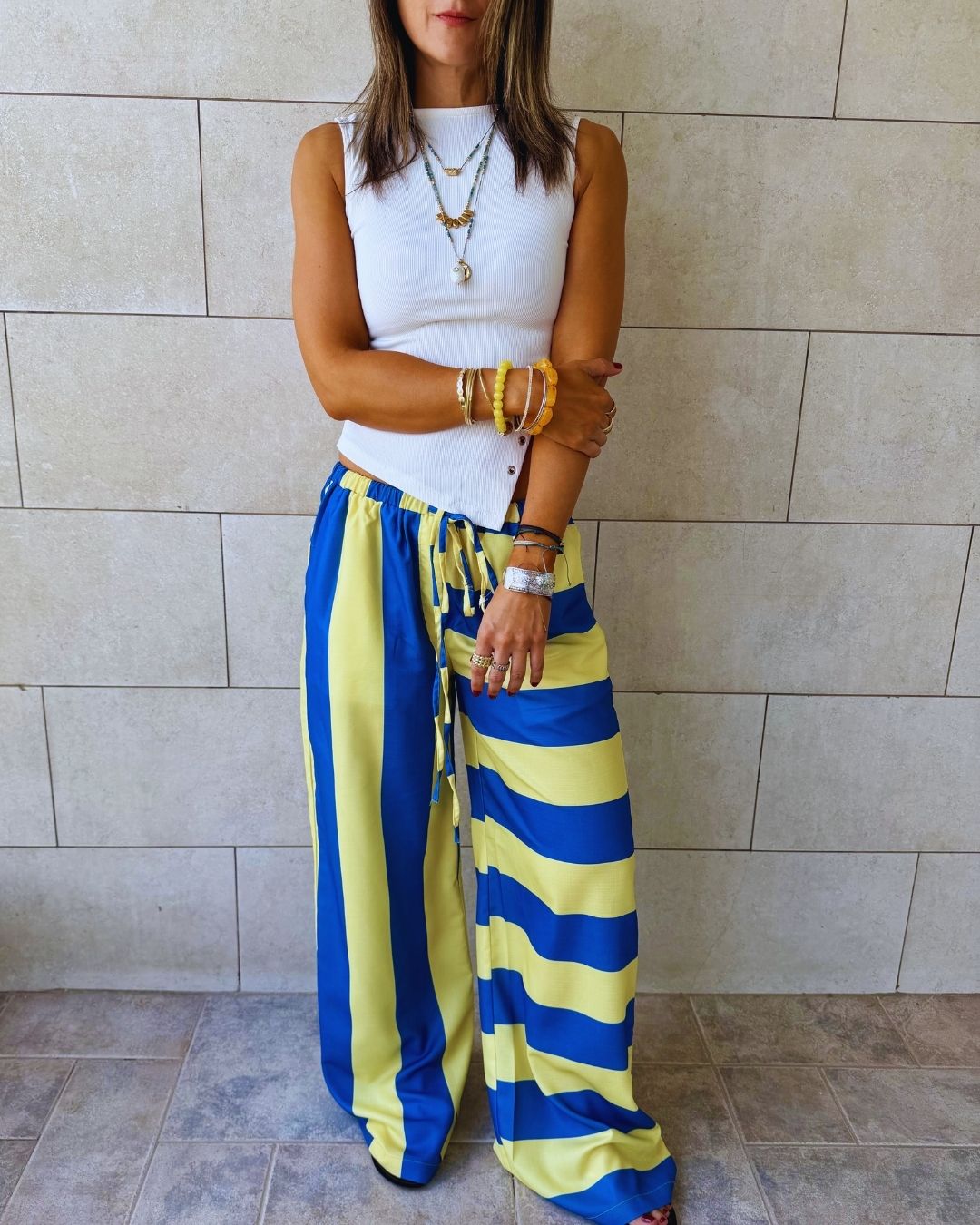 Yellow & Blue Striped Colored Pants