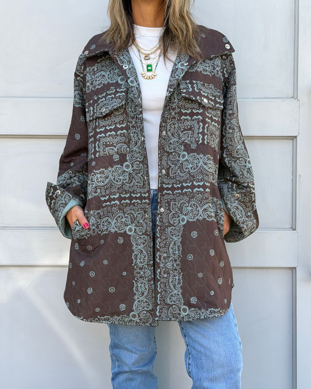 Brown Paisley Bandana Over Shirt