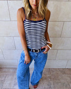 Navy Striped Sleeveless Top