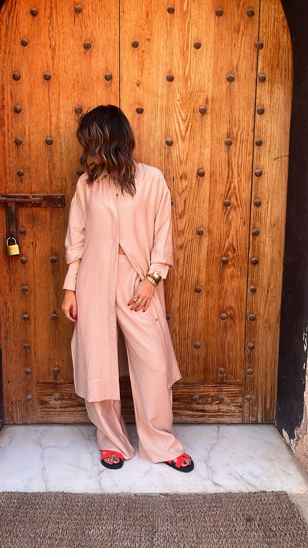 Beige Longline Shirt Set