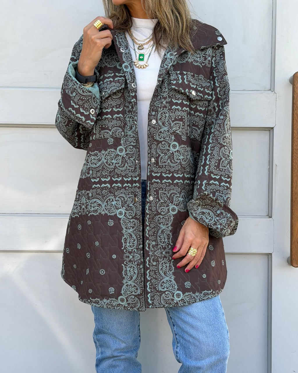 Brown Paisley Bandana Over Shirt