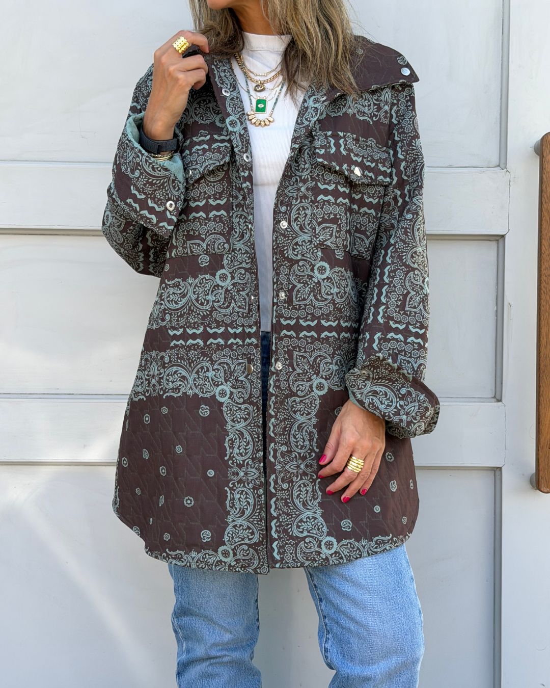 Brown Paisley Bandana Over Shirt