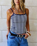 Navy Striped Sleeveless Top