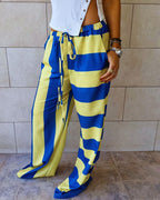 Yellow & Blue Striped Colored Pants
