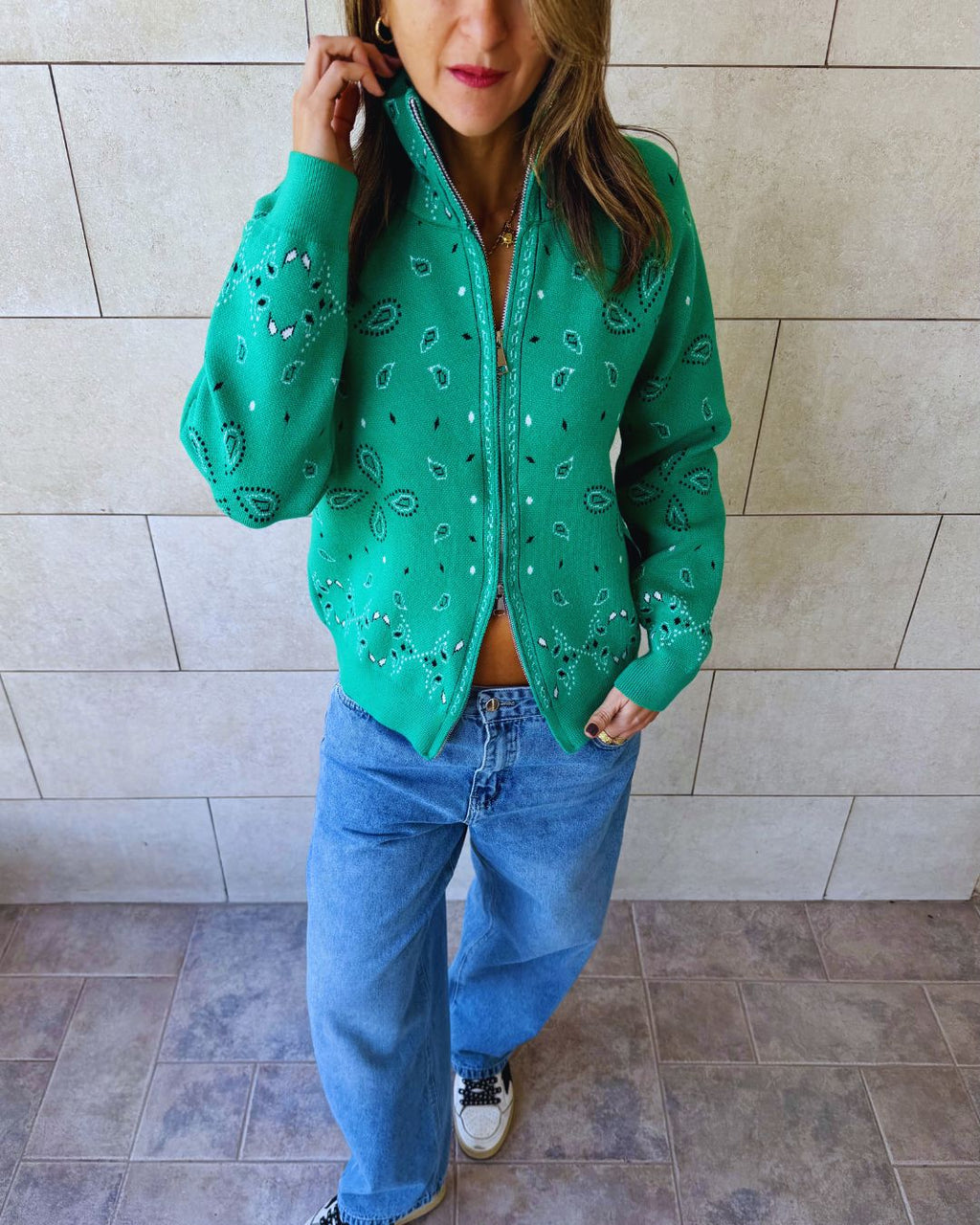 Green Bandana Double Zip Up