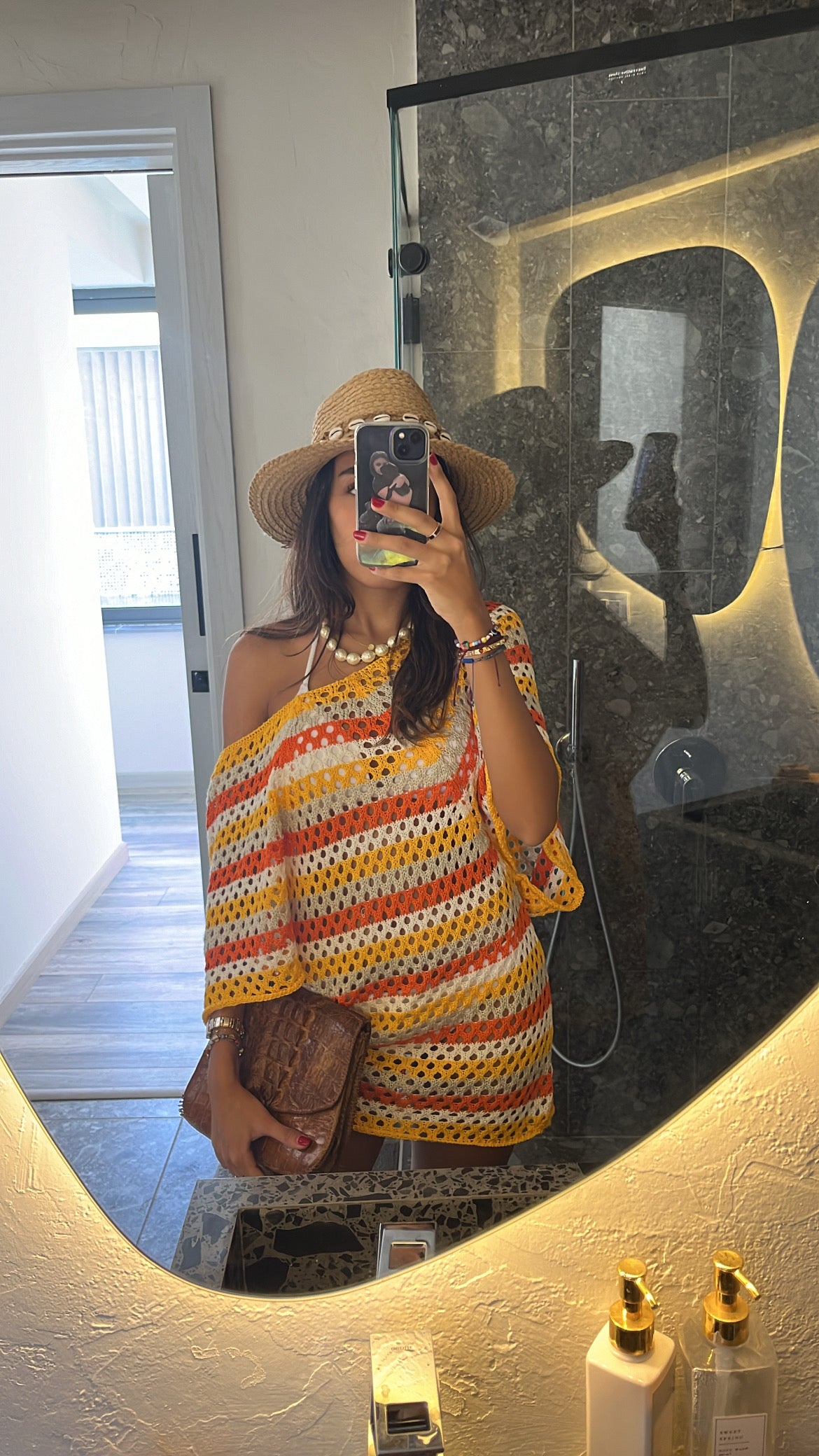Yellow Crochet Striped Coverup
